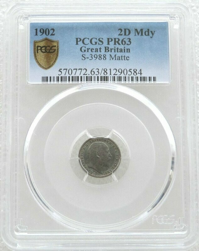 1902 Edward VII Coronation Maundy 2D Silver Matte Proof Coin PCGS PR63 1902 Edward VII Coronation Maundy 2D Silver Matte Proof Coin PCGS PR63