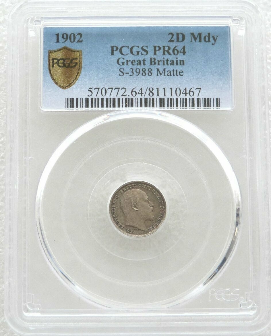 1902 Edward VII Coronation Maundy 2D Silver Matte Proof Coin PCGS PR64 1902 Edward VII Coronation Maundy 2D Silver Matte Proof Coin PCGS PR64