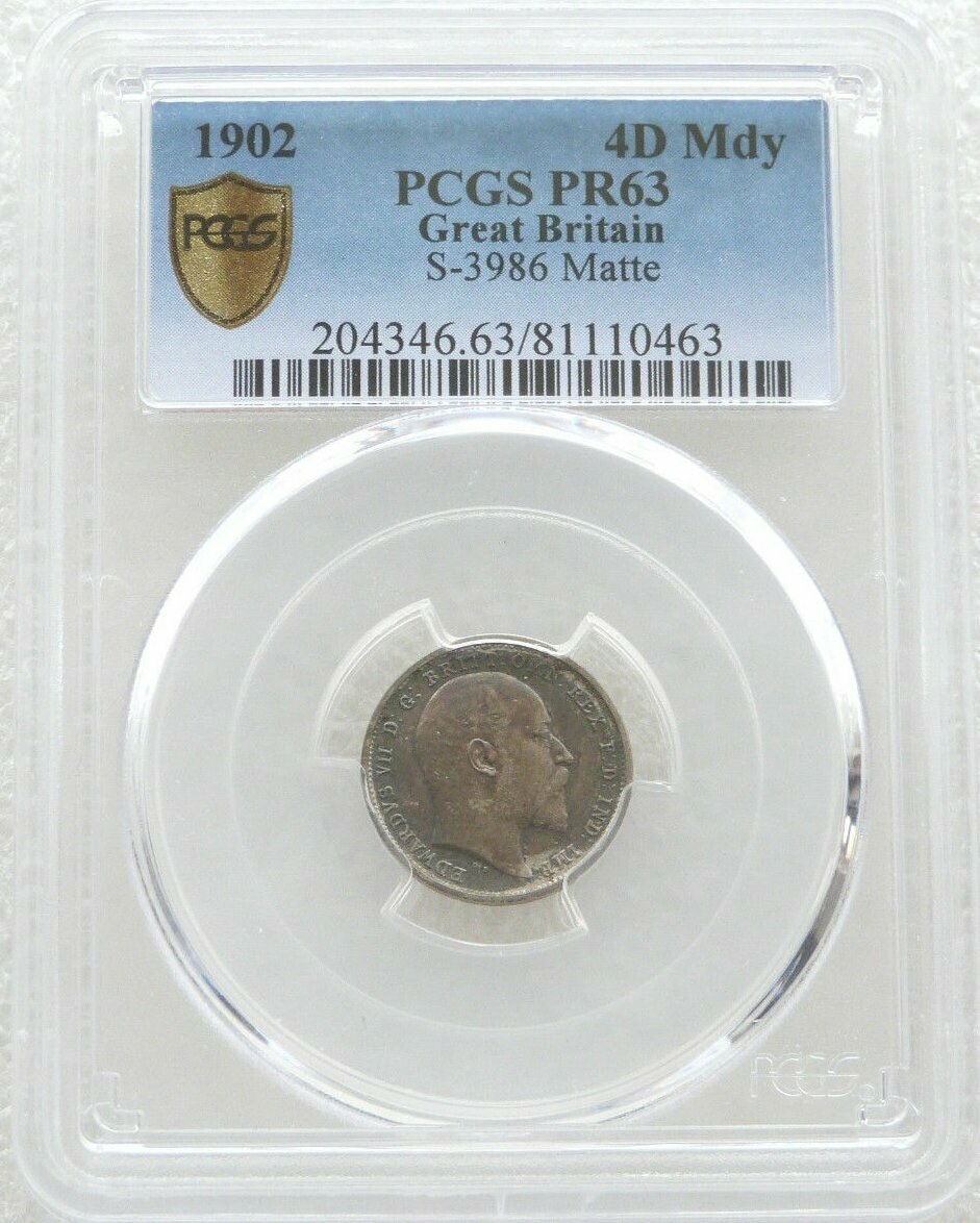 1902 Edward VII Coronation Maundy 4D Silver Matte Proof Coin PCGS PR63 1902 Edward VII Coronation Maundy 4D Silver Matte Proof Coin PCGS PR63