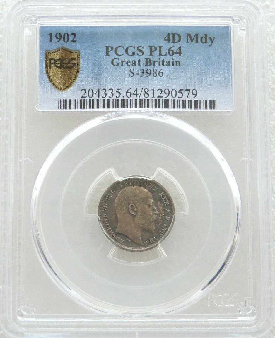 1902 Edward VII Coronation Maundy 4D Silver Coin PCGS PL64 1902 Edward VII Coronation Maundy 4D Silver Coin PCGS PL64