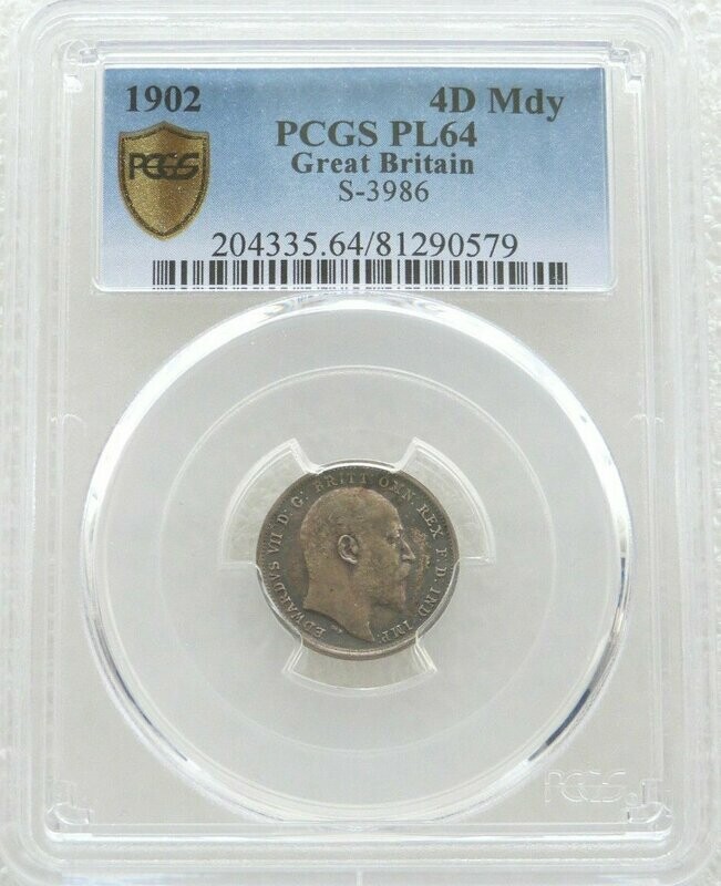 1902 Edward VII Coronation Maundy 4D Silver Coin PCGS PL64 1902 Edward VII Coronation Maundy 4D Silver Coin PCGS PL64