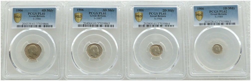 1906 Edward VII Maundy Silver 4 Coin Set PCGS PL62 - PL61 1906 Edward VII Maundy Silver 4 Coin Set PCGS PL62 - PL61