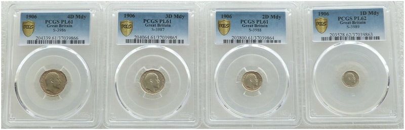 1906 Edward VII Maundy Silver 4 Coin Set PCGS PL62 - PL61 1906 Edward VII Maundy Silver 4 Coin Set PCGS PL62 - PL61