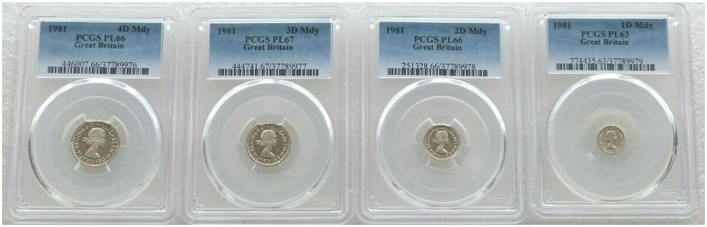 1981 Westminster Abbey Elizabeth II Maundy Silver 4 Coin Set PCGS PL67-PL63
