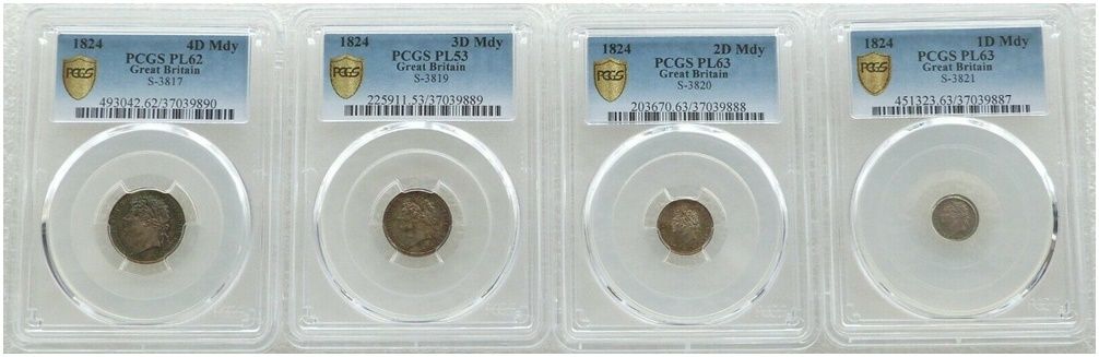 1824 George IV Maundy Silver 4 Coin Set PCGS PL63 - PL53