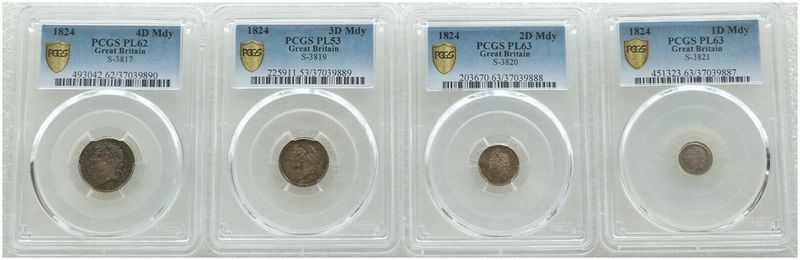 1824 George IV Maundy Silver 4 Coin Set PCGS PL63 - PL53