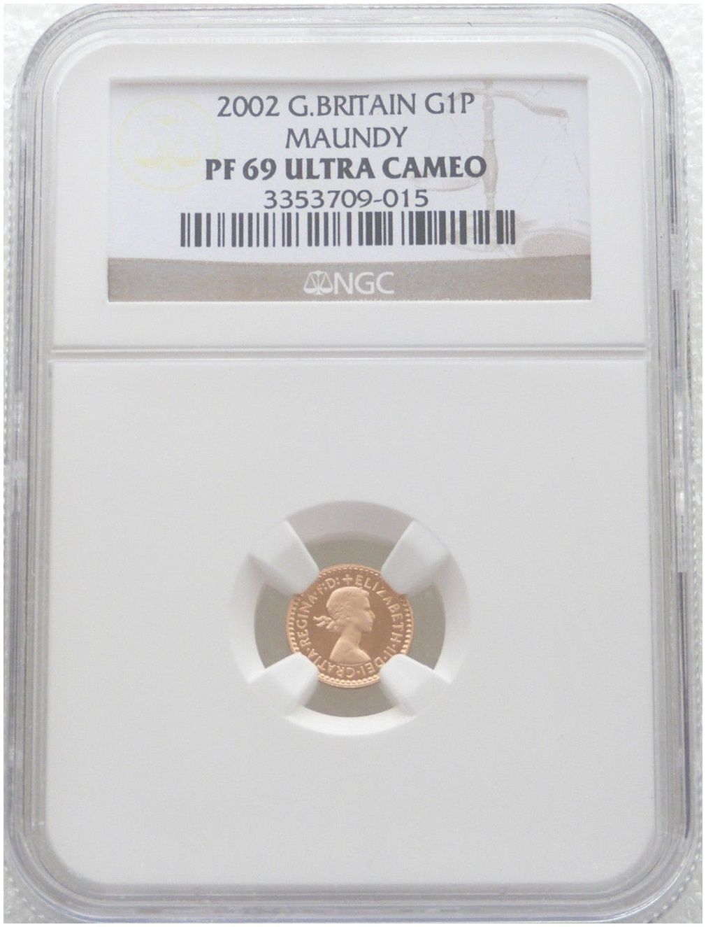 2002 Golden Jubilee Maundy 1D Gold Proof Coin NGC PF69 Ultra Cameo