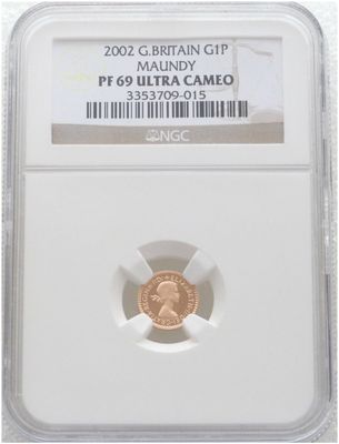 2002 Golden Jubilee Maundy 1D Gold Proof Coin NGC PF69 Ultra Cameo