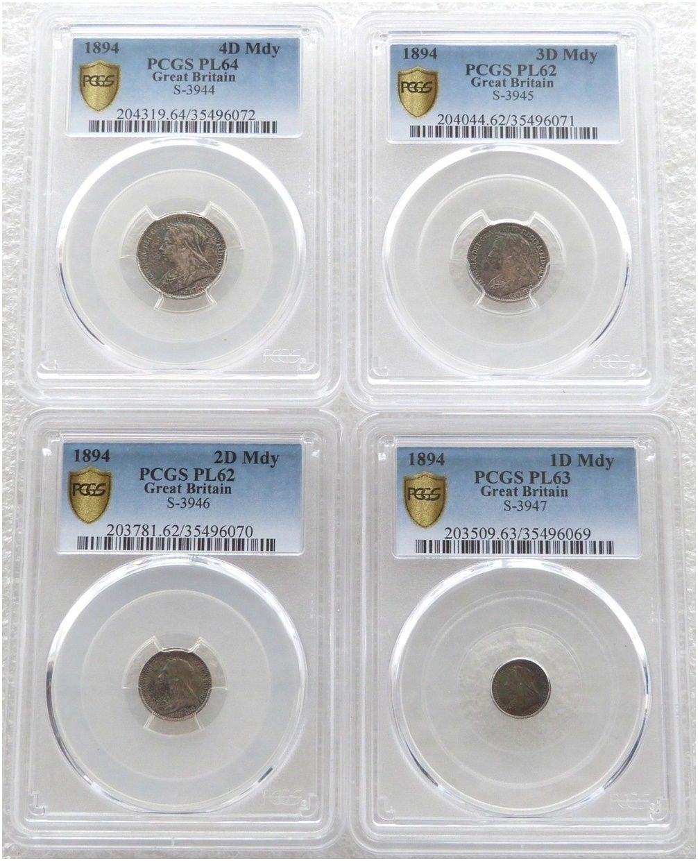1894 Victoria Veiled Head Maundy Silver 4 Coin Set PCGS PL64 - PL62