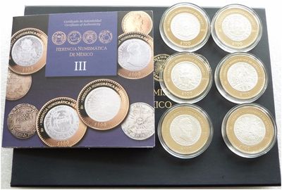 2013 Mexico Numismatic Heritage $100 Pesos Silver Proof 6 Coin Set Box Coa 2013 Mexico Numismatic Heritage $100 Pesos Silver Proof 6 Coin Set Box Coa