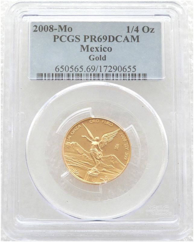 2008 Mexico Libertad Angel Gold Proof 1/4oz Coin PCGS PR69 DCAM 2008 Mexico Libertad Angel Gold Proof 1/4oz Coin PCGS PR69 DCAM