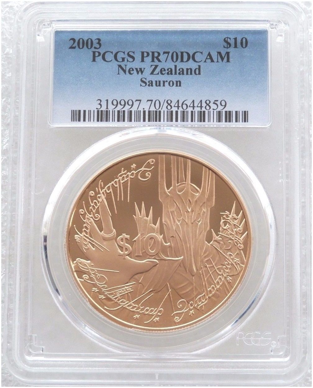 2003 New Zealand Lord of the Rings Sauron $10 Gold Proof Coin PCGS PR70 DCAM 2003 New Zealand Lord of the Rings Sauron $10 Gold Proof Coin PCGS PR70 DCAM