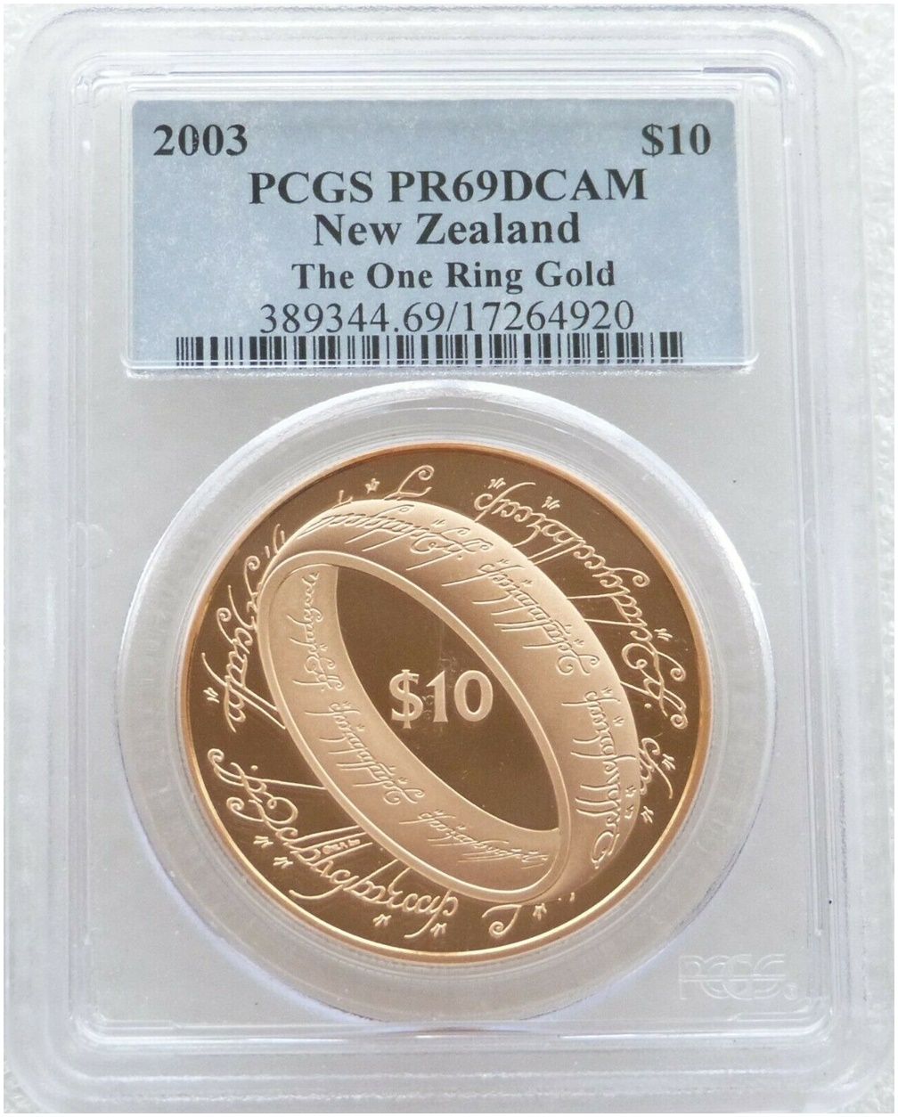 2003 New Zealand Lord of the Rings One Ring $10 Gold Proof Coin PCGS PR69 DCAM 2003 New Zealand Lord of the Rings One Ring $10 Gold Proof Coin PCGS PR69 DCAM