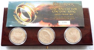 2003 New Zealand Lord of the Rings $10 Gold Proof 3 Coin Set Box Coa 2003 New Zealand Lord of the Rings $10 Gold Proof 3 Coin Set Box Coa