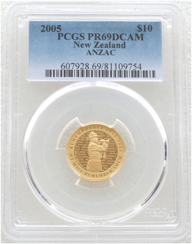 2005 New Zealand ANZAC Gallipoli Landings $10 Gold Proof 1/4oz Coin PCGS PR69 DCAM