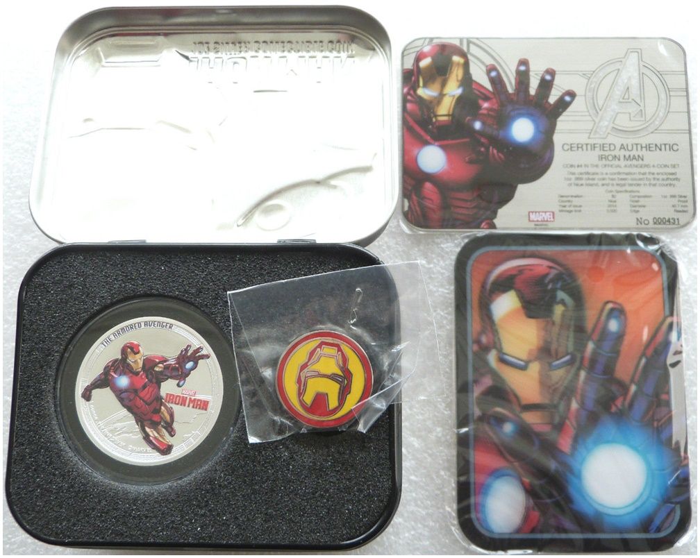 2014 Niue Marvel The Avengers Iron Man $2 Silver Proof 1oz Coin Box Coa