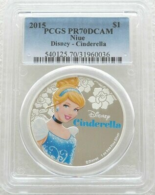 2015 Niue Disney Cinderella $2 Silver Proof 1oz Coin PCGS PR70 DCAM 2015 Niue Disney Cinderella $2 Silver Proof 1oz Coin PCGS PR70 DCAM