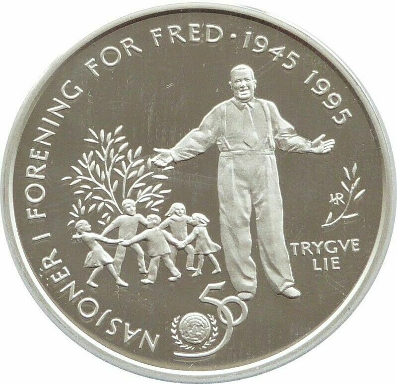1995 Norway United Nations 50 Kroner Silver Proof 1/2oz Coin 1995 Norway United Nations 50 Kroner Silver Proof 1/2oz Coin