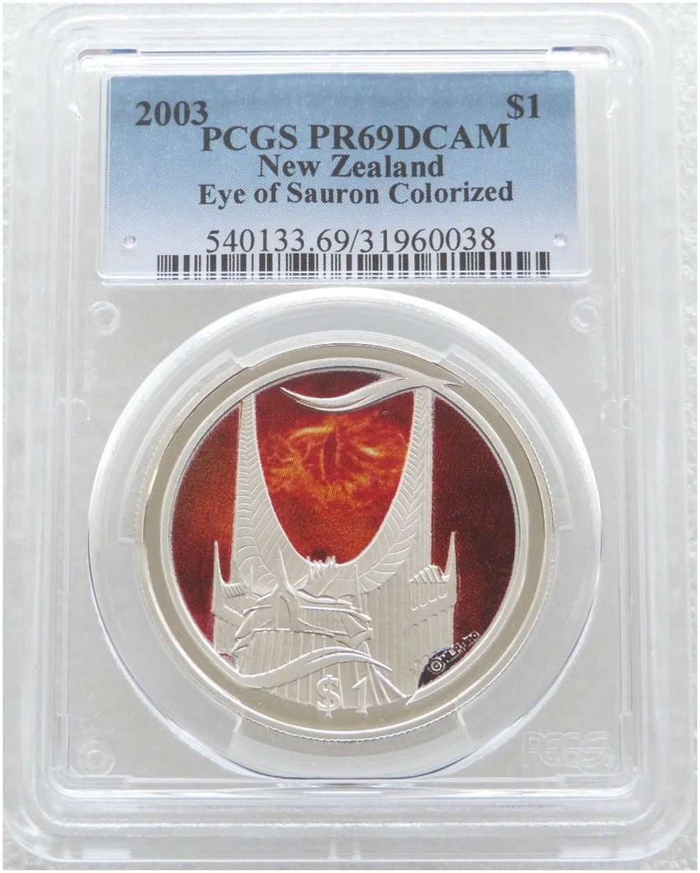 2003 New Zealand Lord of the Rings Eye of Sauron $1 Silver Proof Coin PCGS PR69 DCAM 2003 New Zealand Lord of the Rings Eye of Sauron $1 Silver Proof Coin PCGS PR69 DCAM