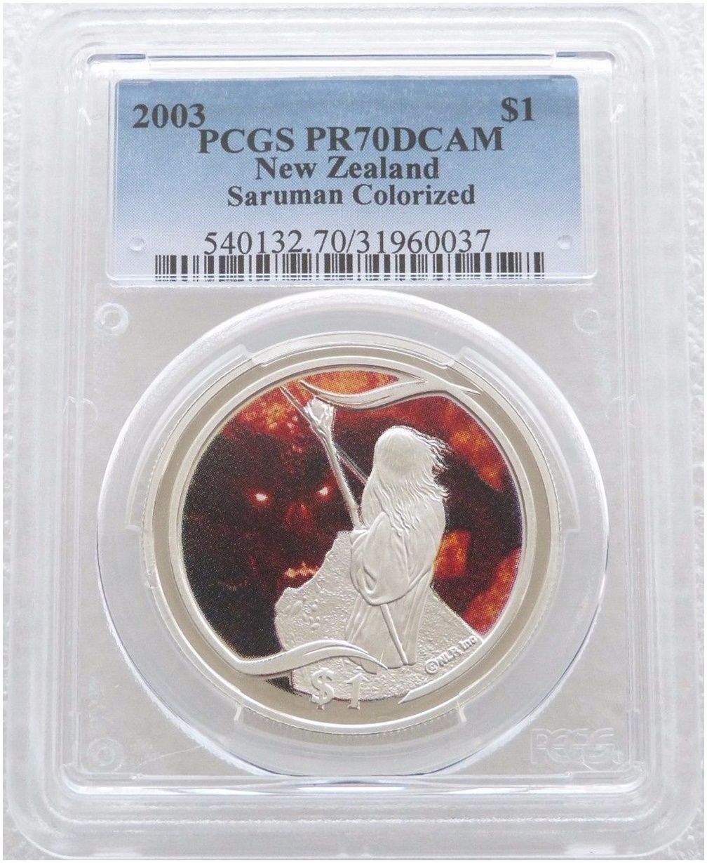 2003 New Zealand Lord of the Rings Saruman $1 Silver Proof Coin PCGS PR70 DCAM 2003 New Zealand Lord of the Rings Saruman $1 Silver Proof Coin PCGS PR70 DCAM