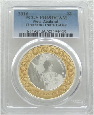2016 New Zealand Queen's 90th Birthday $1 Silver Proof 1oz Coin PCGS PR69 DCAM 2016 New Zealand Queen's 90th Birthday $1 Silver Proof 1oz Coin PCGS PR69 DCAM