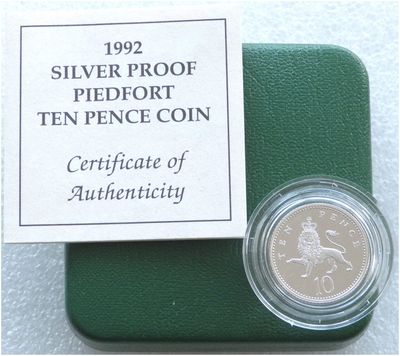 1992 Crowned Lion Passant Piedfort 10p Silver Proof Coin Box Coa