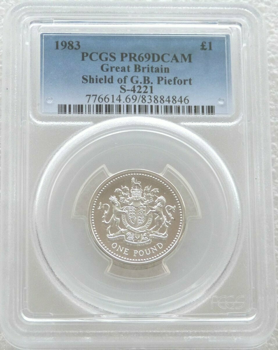 1983 Royal Arms Piedfort £1 Silver Proof Coin PCGS PR69 DCAM 1983 Royal Arms Piedfort £1 Silver Proof Coin PCGS PR69 DCAM