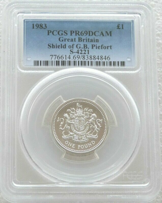 1983 Royal Arms Piedfort £1 Silver Proof Coin PCGS PR69 DCAM 1983 Royal Arms Piedfort £1 Silver Proof Coin PCGS PR69 DCAM
