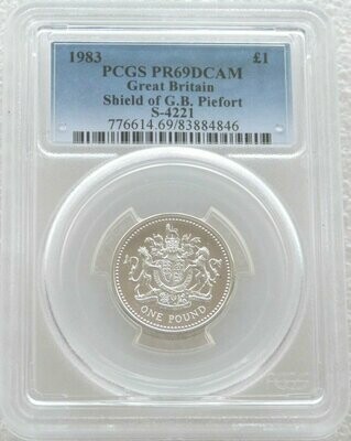 1983 Royal Arms Piedfort £1 Silver Proof Coin PCGS PR69 DCAM 1983 Royal Arms Piedfort £1 Silver Proof Coin PCGS PR69 DCAM