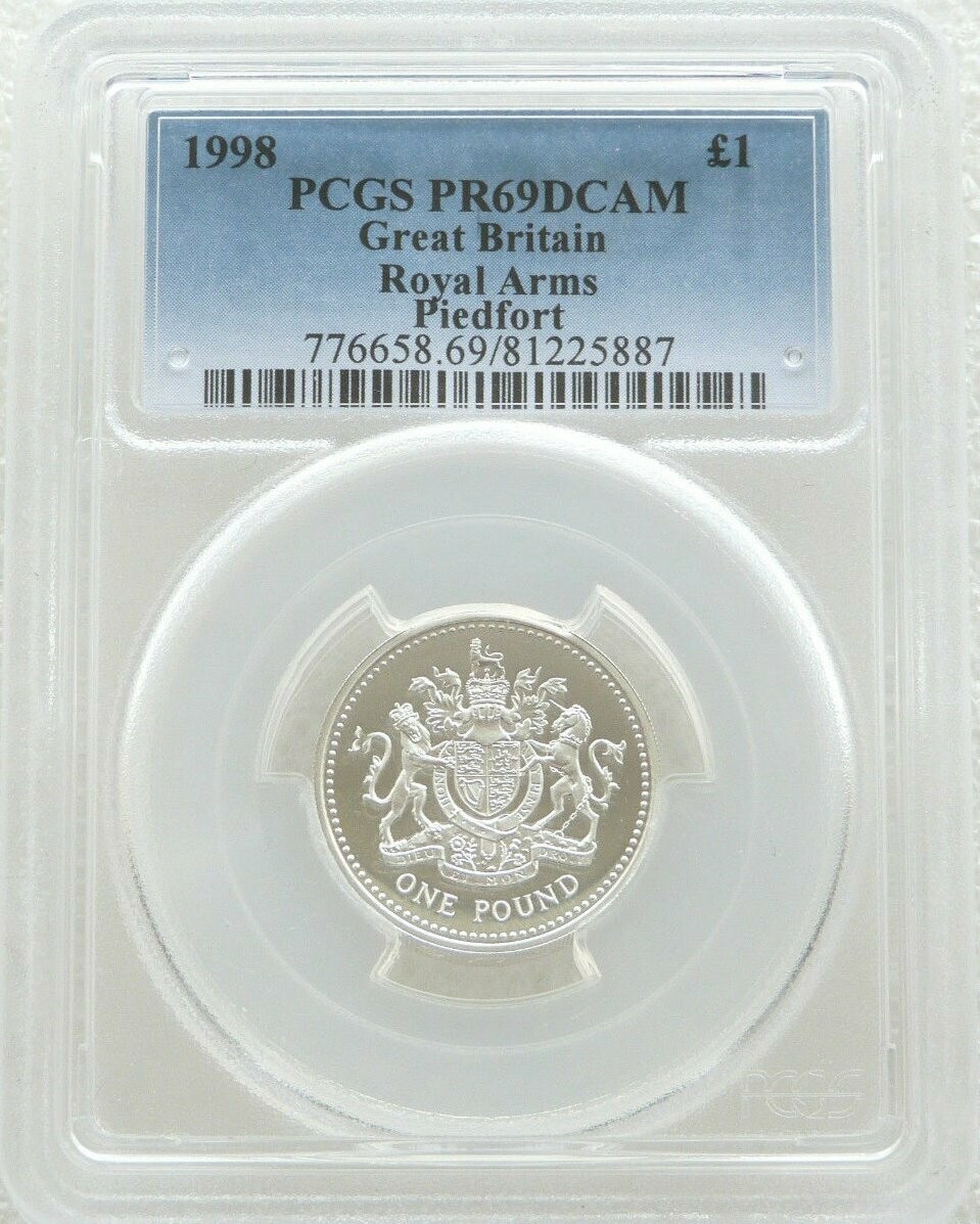 1998 Royal Arms Piedfort £1 Silver Proof Coin PCGS PR69 DCAM 1998 Royal Arms Piedfort £1 Silver Proof Coin PCGS PR69 DCAM