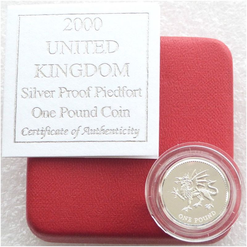 2000 Welsh Dragon Piedfort £1 Silver Proof Coin Box Coa