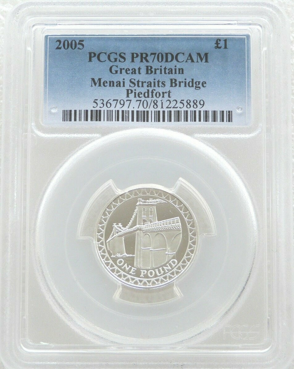 2005 Menai Straits Bridge Piedfort £1 Silver Proof Coin PCGS PR70 DCAM 2005 Menai Straits Bridge Piedfort £1 Silver Proof Coin PCGS PR70 DCAM