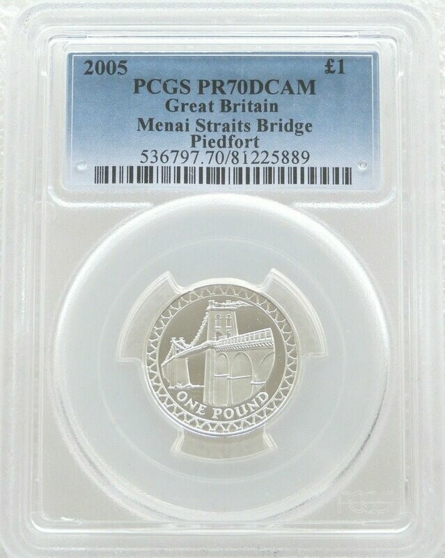2005 Menai Straits Bridge Piedfort £1 Silver Proof Coin PCGS PR70 DCAM 2005 Menai Straits Bridge Piedfort £1 Silver Proof Coin PCGS PR70 DCAM