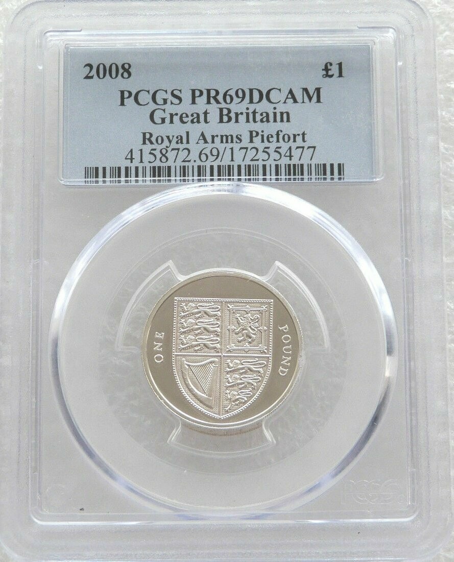2008 Royal Shield of Arms Piedfort £1 Silver Proof Coin PCGS PR69 DCAM 2008 Royal Shield of Arms Piedfort £1 Silver Proof Coin PCGS PR69 DCAM