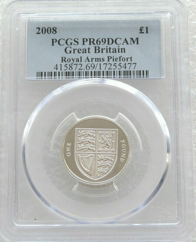 2008 Royal Shield of Arms Piedfort £1 Silver Proof Coin PCGS PR69 DCAM 2008 Royal Shield of Arms Piedfort £1 Silver Proof Coin PCGS PR69 DCAM