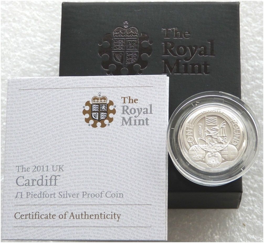 2011 Capital Cities of the UK Cardiff Piedfort £1 Silver Proof Coin Box Coa