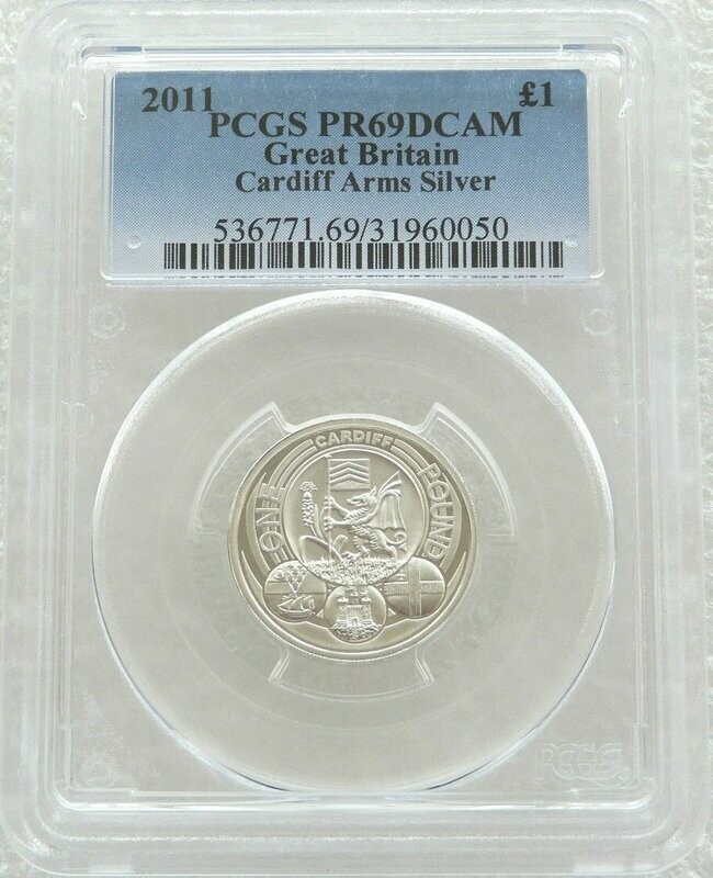 2011 Capital Cities of the UK Cardiff Piedfort £1 Silver Proof Coin PCGS PR69 DCAM 2011 Capital Cities of the UK Cardiff Piedfort £1 Silver Proof Coin PCGS PR69 DCAM