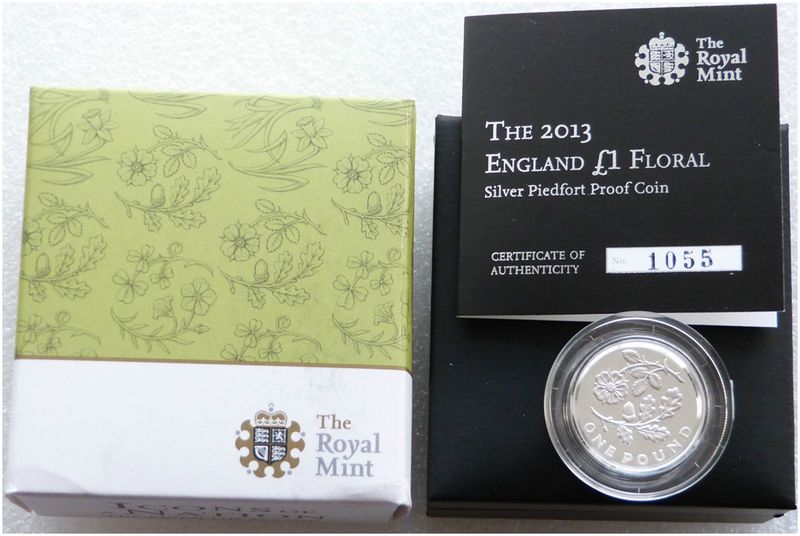 2013 British Floral England Piedfort £1 Silver Proof Coin Box Coa