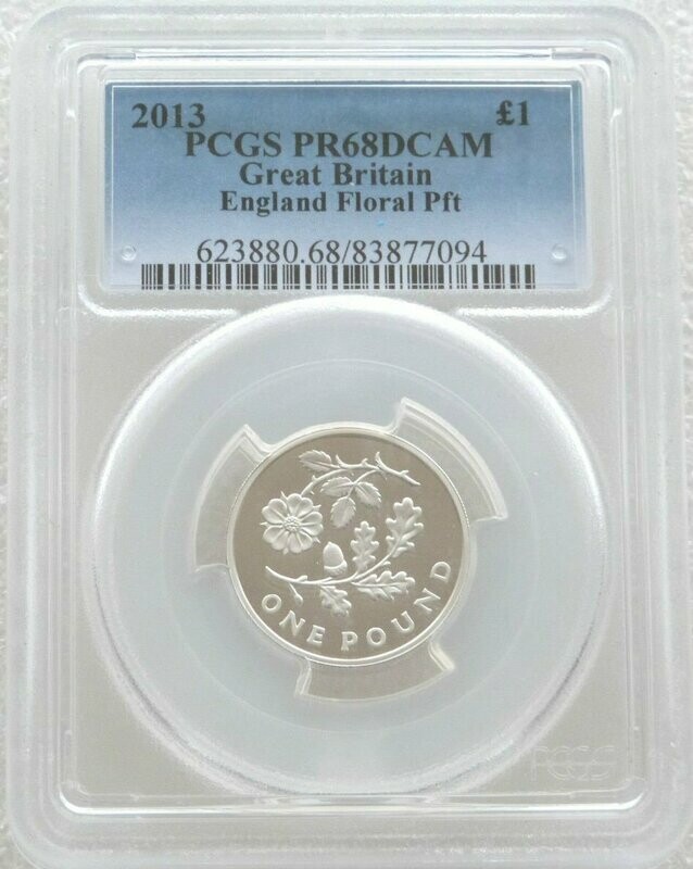 2013 British Floral England Piedfort £1 Silver Proof Coin PCGS PR68 DCAM 2013 British Floral England Piedfort £1 Silver Proof Coin PCGS PR68 DCAM