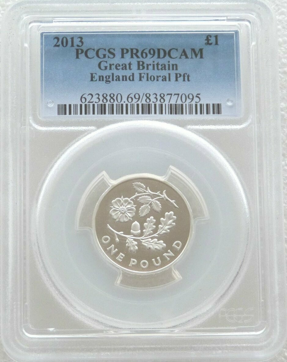 2013 British Floral England Piedfort £1 Silver Proof Coin PCGS PR69 DCAM 2013 British Floral England Piedfort £1 Silver Proof Coin PCGS PR69 DCAM