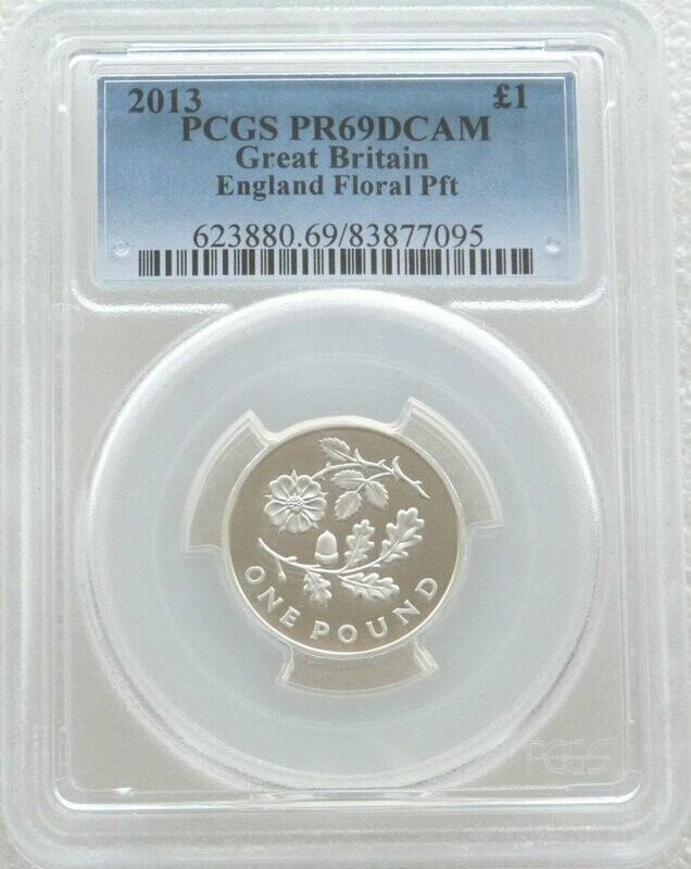 2013 British Floral England Piedfort £1 Silver Proof Coin PCGS PR69 DCAM 2013 British Floral England Piedfort £1 Silver Proof Coin PCGS PR69 DCAM