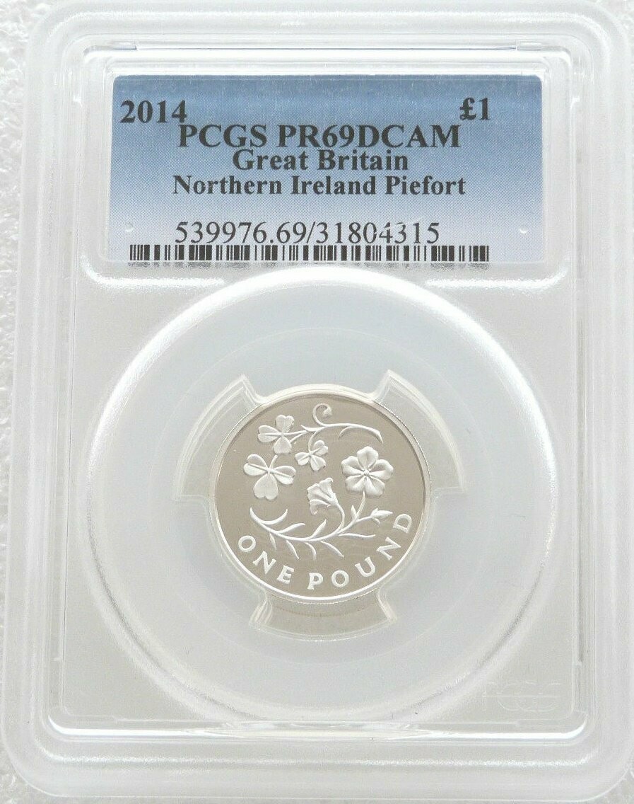 2014 British Floral N Ireland Shamrock Flax Piedfort £1 Silver Proof Coin PCGS PR69 DCAM 2014 British Floral N Ireland Shamrock Flax Piedfort £1 Silver Proof Coin PCGS PR69 DCAM