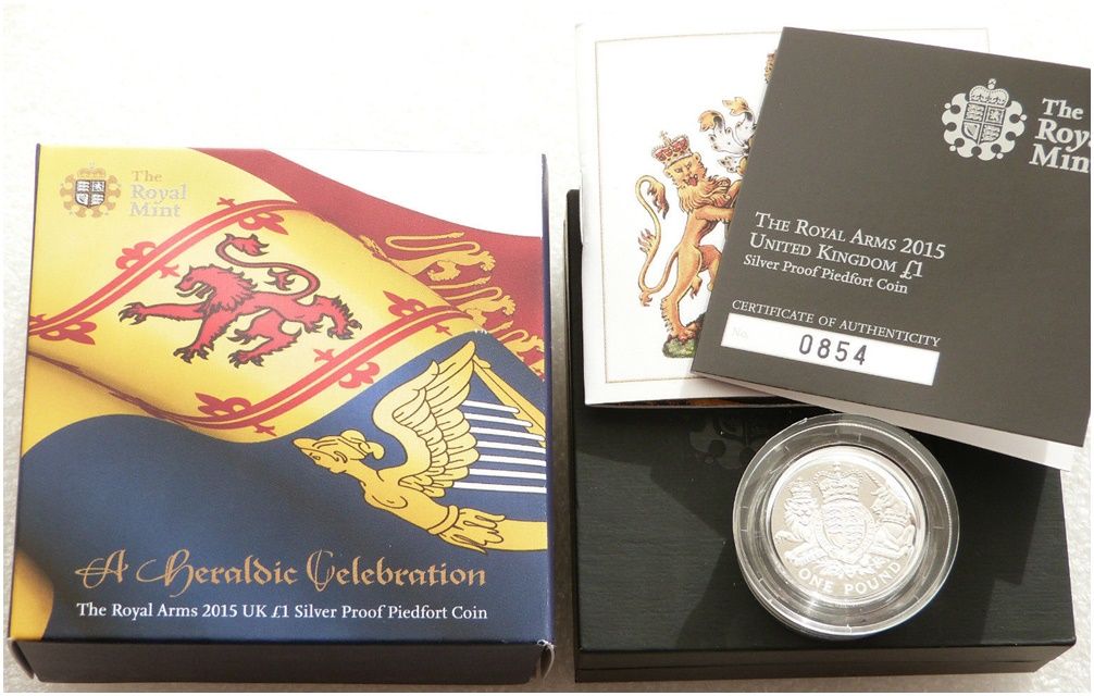 2015 Royal Arms Piedfort £1 Silver Proof Coin Box Coa