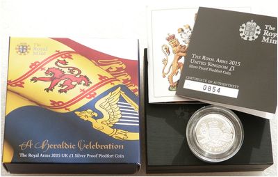 2015 Royal Arms Piedfort £1 Silver Proof Coin Box Coa