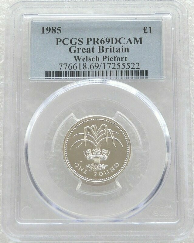 1985 Welsh Leek Piedfort £1 Silver Proof Coin PCGS PR69 DCAM 1985 Welsh Leek Piedfort £1 Silver Proof Coin PCGS PR69 DCAM
