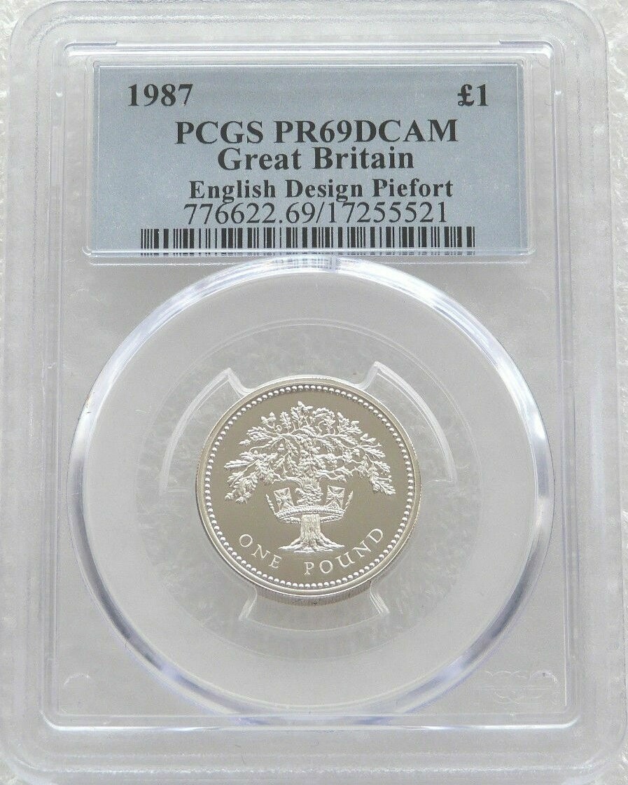 1987 English Royal Oak Tree Piedfort £1 Silver Proof Coin PCGS PR69 DCAM 1987 English Royal Oak Tree Piedfort £1 Silver Proof Coin PCGS PR69 DCAM