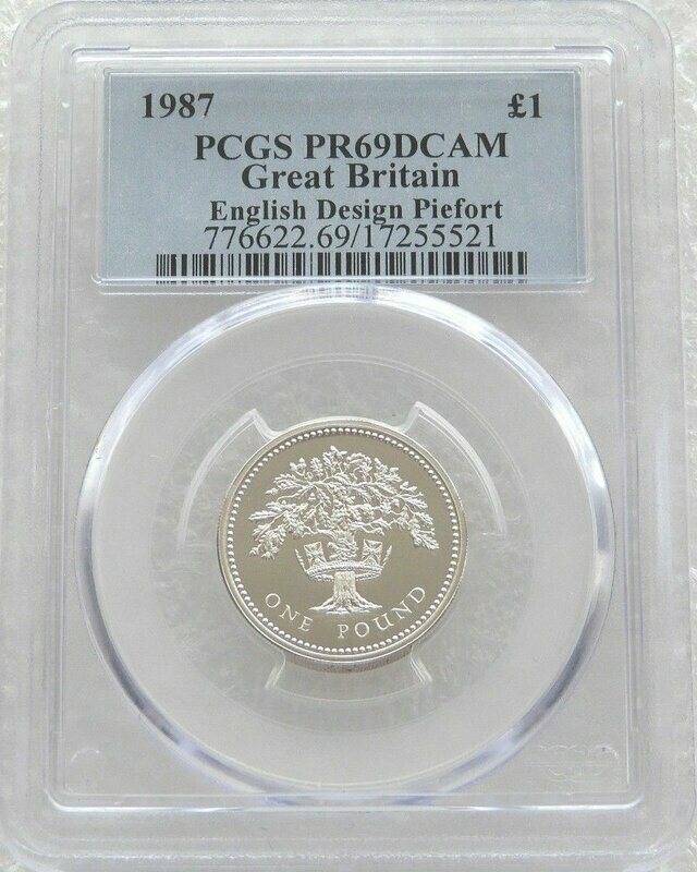 1987 English Royal Oak Tree Piedfort £1 Silver Proof Coin PCGS PR69 DCAM 1987 English Royal Oak Tree Piedfort £1 Silver Proof Coin PCGS PR69 DCAM