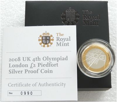 2008 London Olympic Games Centenary Piedfort £2 Silver Proof Coin Box Coa