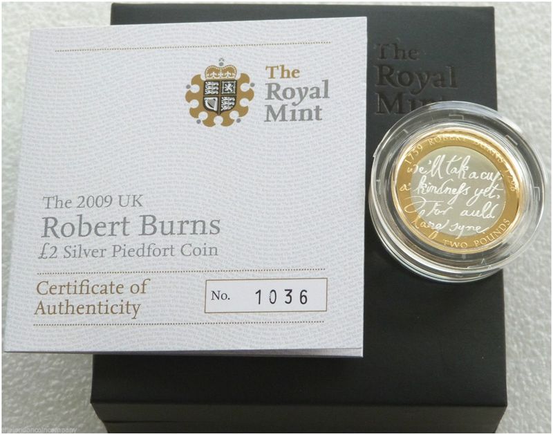 2009 Robert Burns Piedfort £2 Silver Proof Coin Box Coa 2009 Robert Burns Piedfort £2 Silver Proof Coin Box Coa