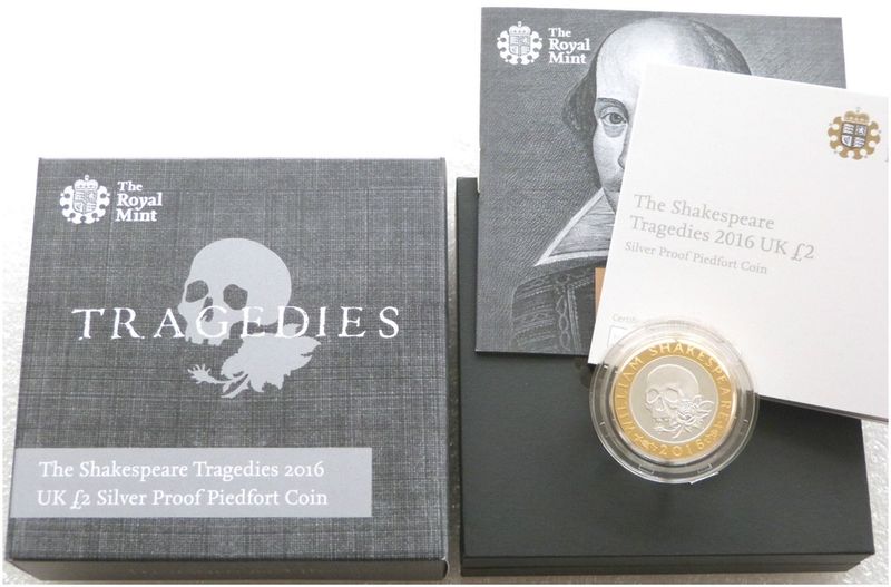 2016 William Shakespeare Tragedies Piedfort £2 Silver Proof Coin Box Coa 2016 William Shakespeare Tragedies Piedfort £2 Silver Proof Coin Box Coa